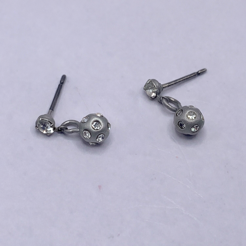 Silver Rhinestone Accented Ball Dangle Earrings • 14 Inch Doll Jewelry
