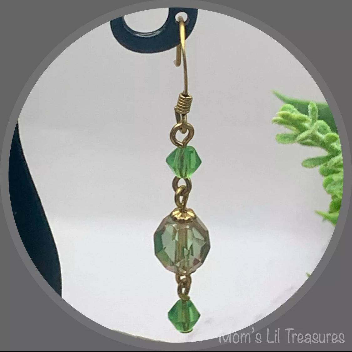 Handmade Pink Green Translucent Glass Crystal Beaded Necklace Earrings Set