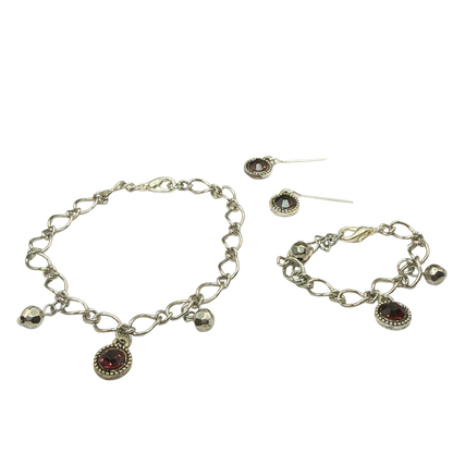 Purple Rhinestone Round Dangle Doll Necklace Bracelet & Earrings Set • 18 Inch Fashion Doll Jewelry