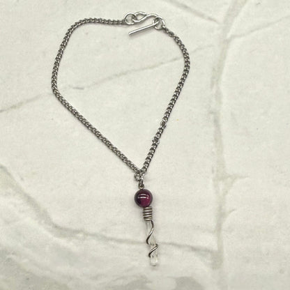 Crystal Quartz & Red Glass Silver Pendant Necklace • 16” Fashion Doll Jewelry