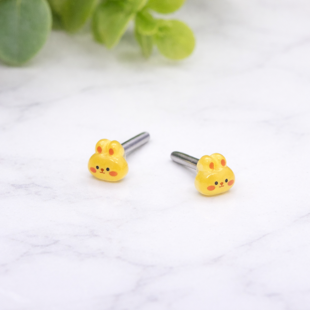 Yellow Bunny Easter Post Doll Earrings • 2mm Post for 18 Inch Fashion Doll
