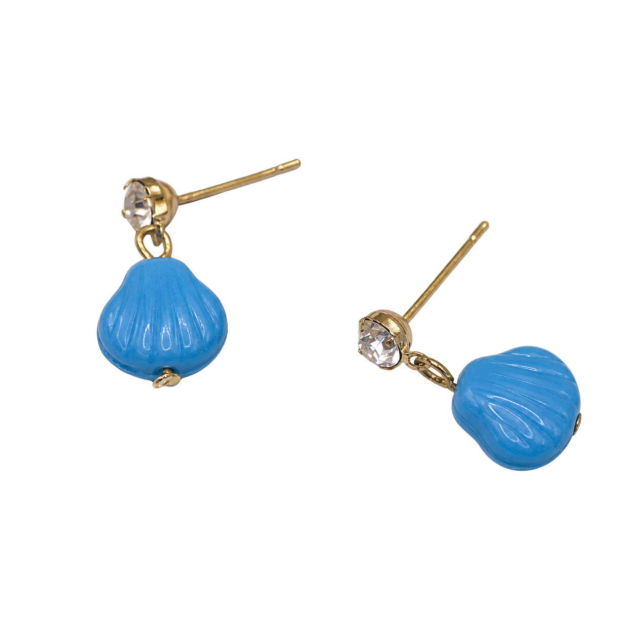 Blue Glass Shell Rhinestone Post Dangle Doll Earrings • 18 Inch Doll Jewelry