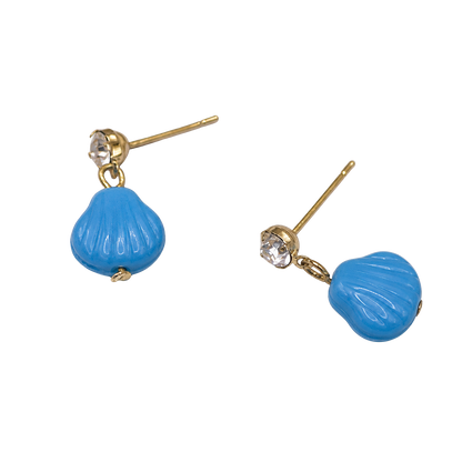 Blue Glass Shell Rhinestone Post Dangle Doll Earrings • 18 Inch Doll Jewelry