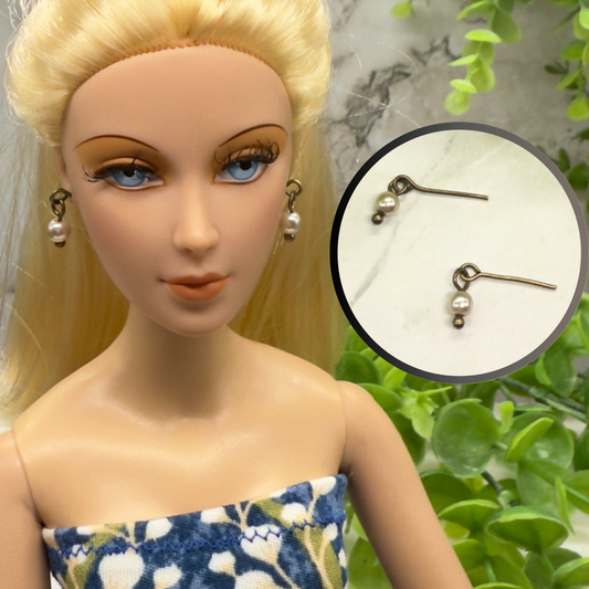 Pearl Drop Gold Dangle Doll Earrings • 16 Inch Fashion Doll Jewelry •