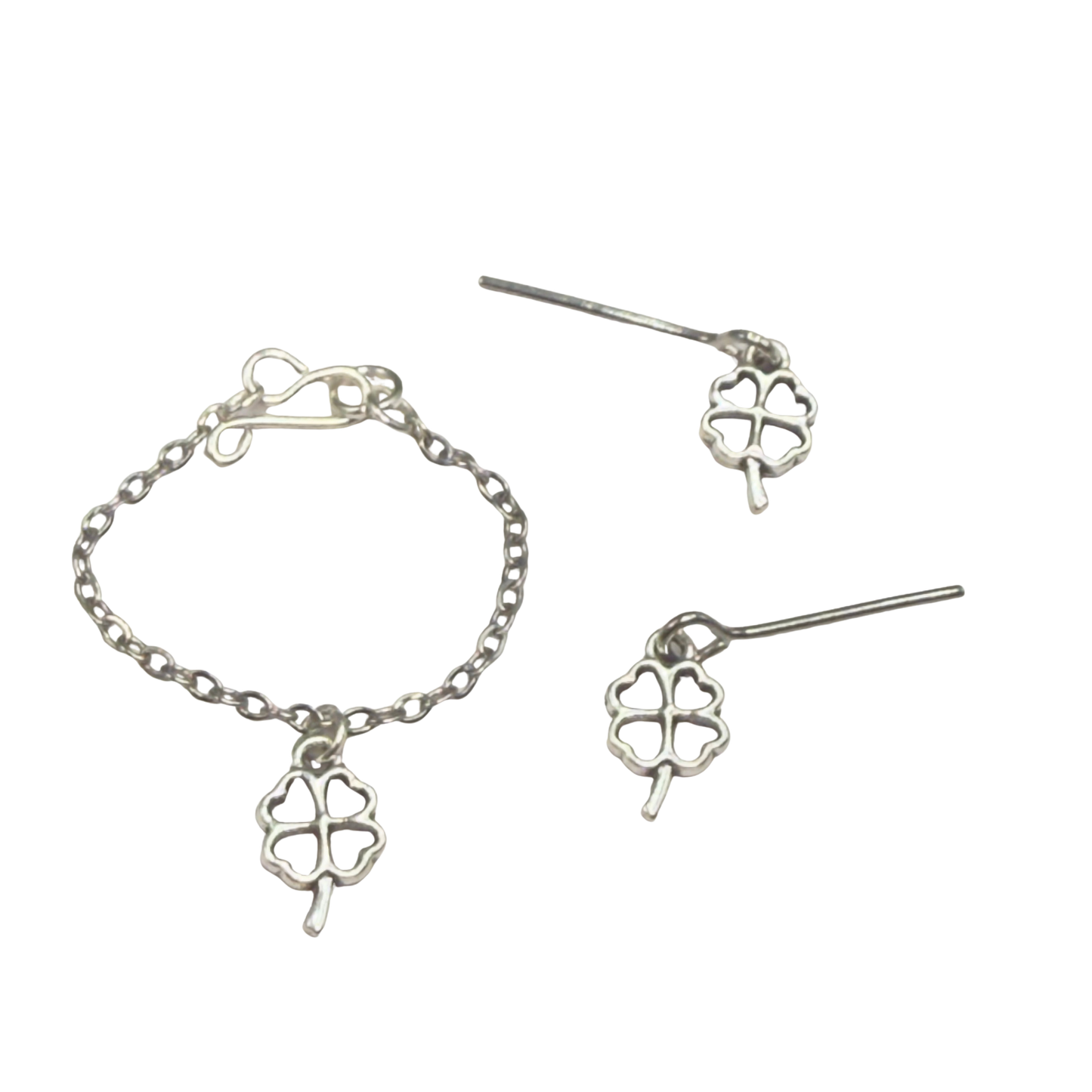 Silver Clover Shamrock Charm Doll Necklace & Earrings • 10-12 Inch Fashion Doll Jewelry 1:6