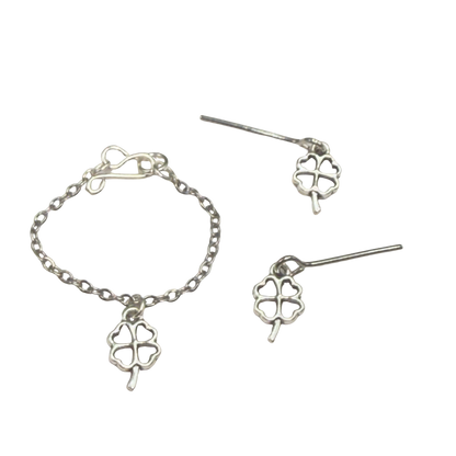Silver Clover Shamrock Charm Doll Necklace & Earrings • 10-12 Inch Fashion Doll Jewelry 1:6