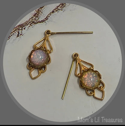 Light Pink Opalescent Dangle Gold Filigree Doll Earrings • 18 Inch Doll Jewelry
