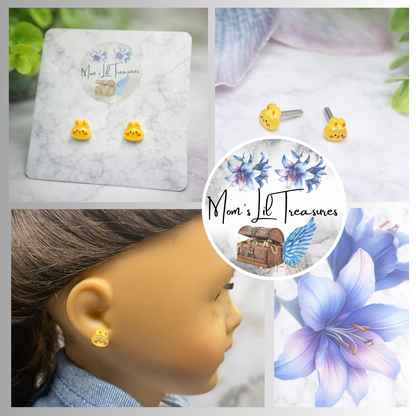 Yellow Bunny Easter Post Doll Earrings • 2mm Post for 18 Inch Fashion Doll