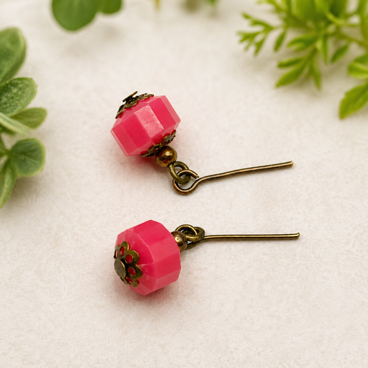 Bright Pink Brass Copper Dangle Doll Earrings • 18 Inch Fashion Doll Jewelry