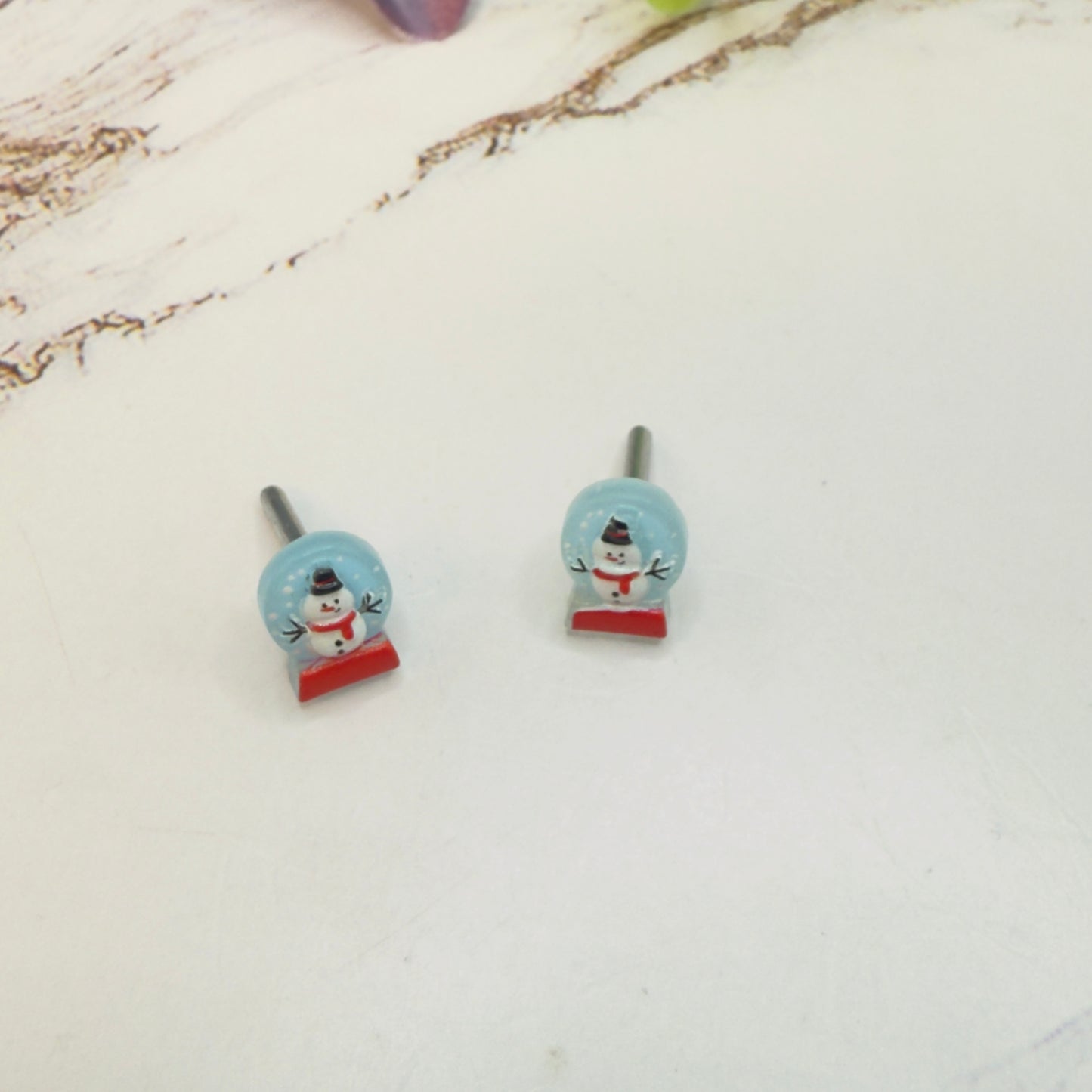 Light Blue Snow Globe Snowman Christmas  Post Doll Earrings • 2mm Post for 18 Inch Fashion Doll