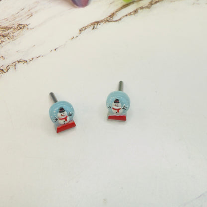 Light Blue Snow Globe Snowman Christmas  Post Doll Earrings • 2mm Post for 18 Inch Fashion Doll