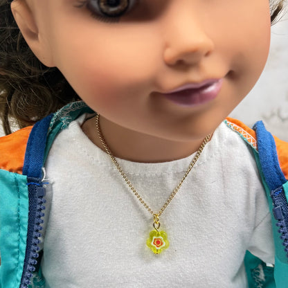 Yellow Translucent Flower Charm Gold Chain Doll Necklace • 18 Inch Fashion Doll Jewelry