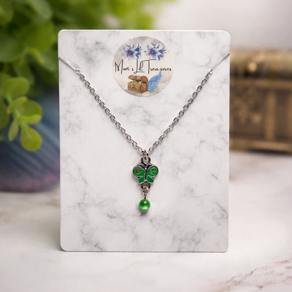 Green Pink Butterfly Charm Silver Chain Doll Necklace • 18 Inch Fashion Doll Jewelry