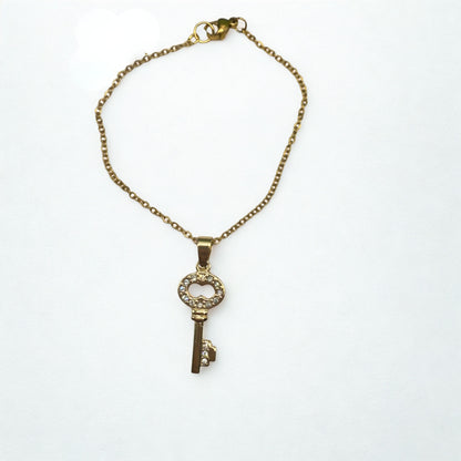 Gold Key Rhinestone Accent Pendant Doll Necklace • 18 Inch Fashion Doll Jewelry