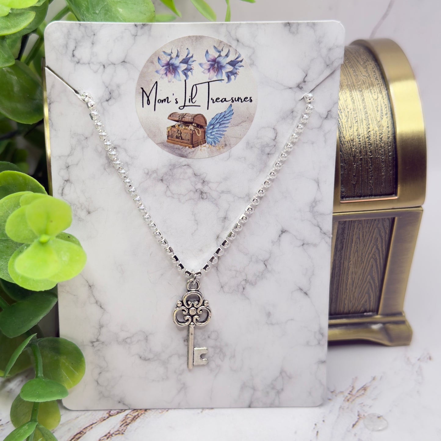 Silver Key Charm Pearl Cup Chain Doll Necklace • 18 Inch Fashion Doll Jewelry