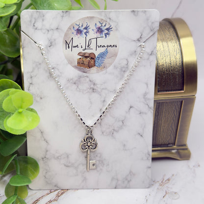 Silver Key Charm Pearl Cup Chain Doll Necklace • 18 Inch Fashion Doll Jewelry