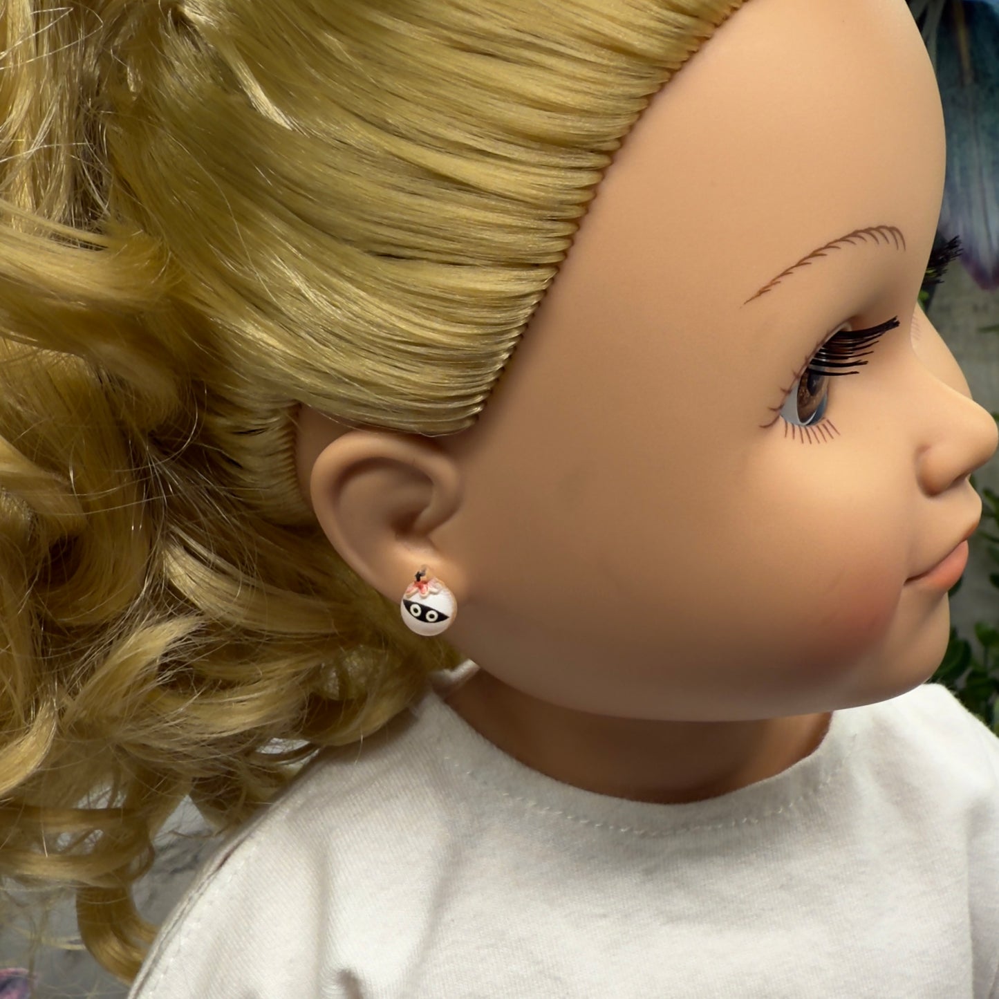 Mummy Halloween Silicone Plastic Post Doll Earrings • 18 Inch Fashion Doll Jewelry