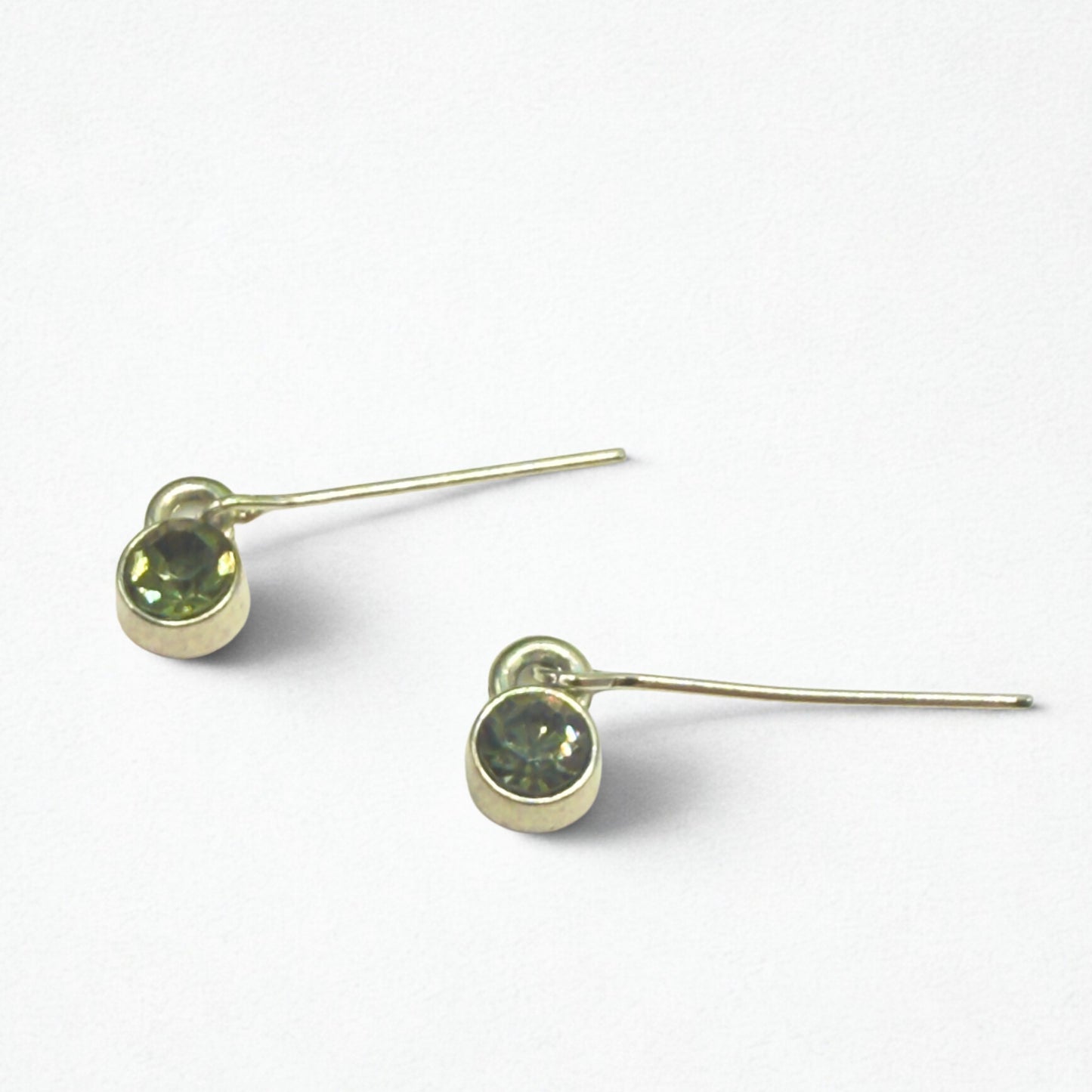 Olive Green Rhinestone Round Silver Dangle Doll Earrings • 14 Inch Fashion Doll Jewelry