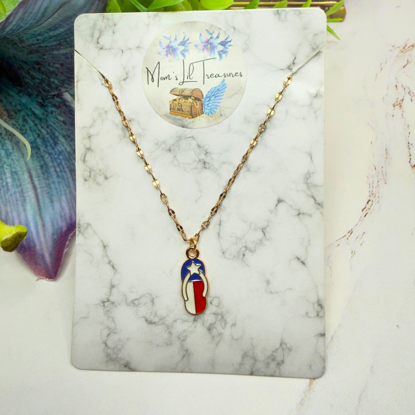 Red White Blue Flag Patriotic Flip Flop Sandal Charm Doll Necklace for 18 Inch Fashion Doll