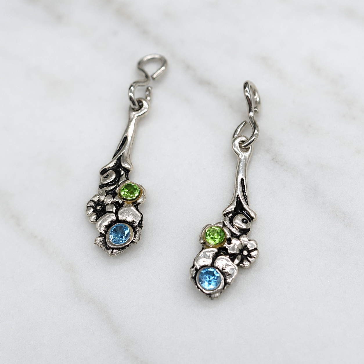 Blue Green Rhinestone Silver Flower Design Earring DANGLE ONLY• 18” Doll Jewelry