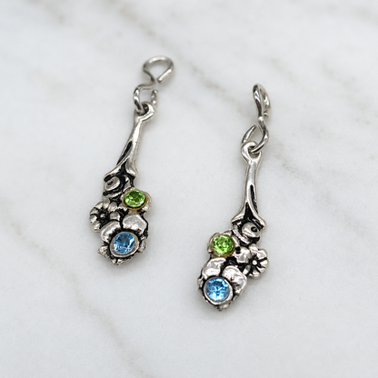 Blue Green Rhinestone Silver Flower Design Earring DANGLE ONLY• 18” Doll Jewelry