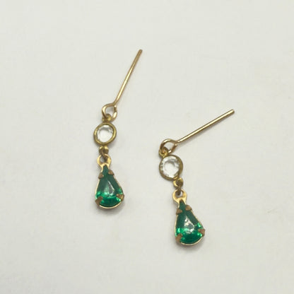 Green Teardrop Rhinestone Clear Crystal Dangle Doll Earrings • 16 Inch Fashion Doll Jewelry