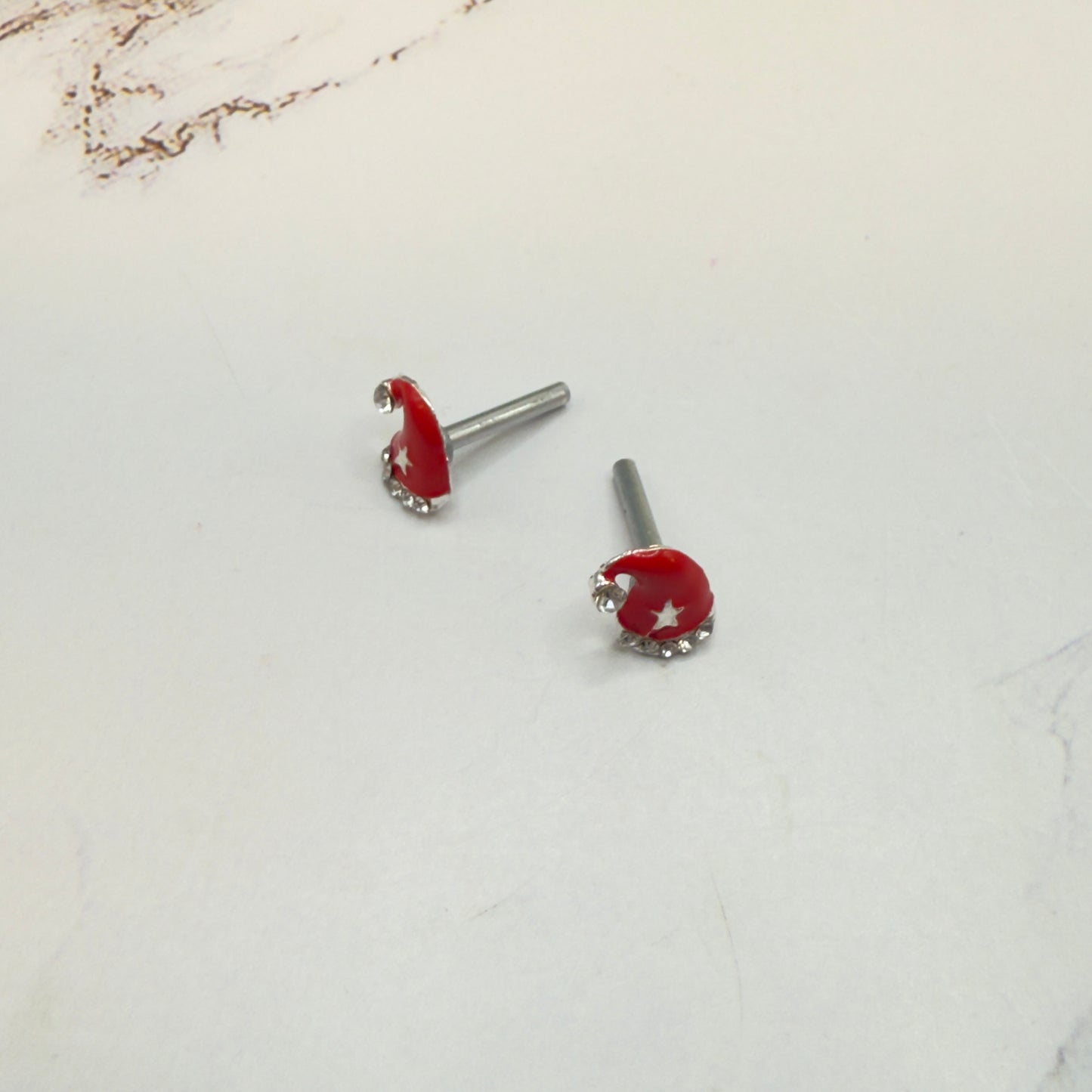 Red Sparkly Star Christmas Santa Hat Post Doll Earrings • 2mm Post for 18 Inch Fashion Doll