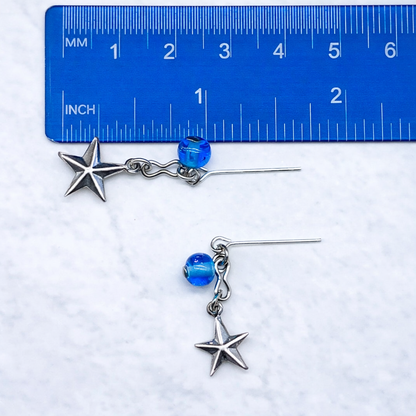 Blue Glass Silver Star Dangle Doll Earrings • 18 Inch Fashion Doll Jewelry