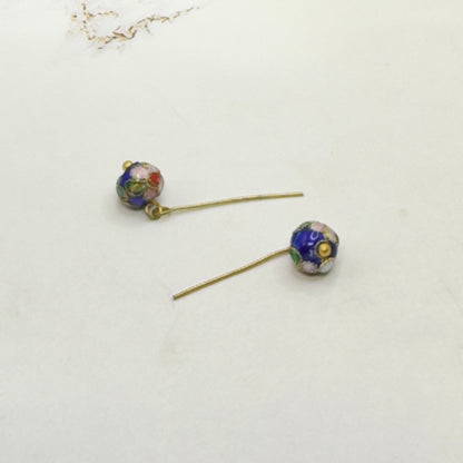 Blue Cloisonné Floral Design Doll Earrings • 18 Inch Fashion Doll Jewelry