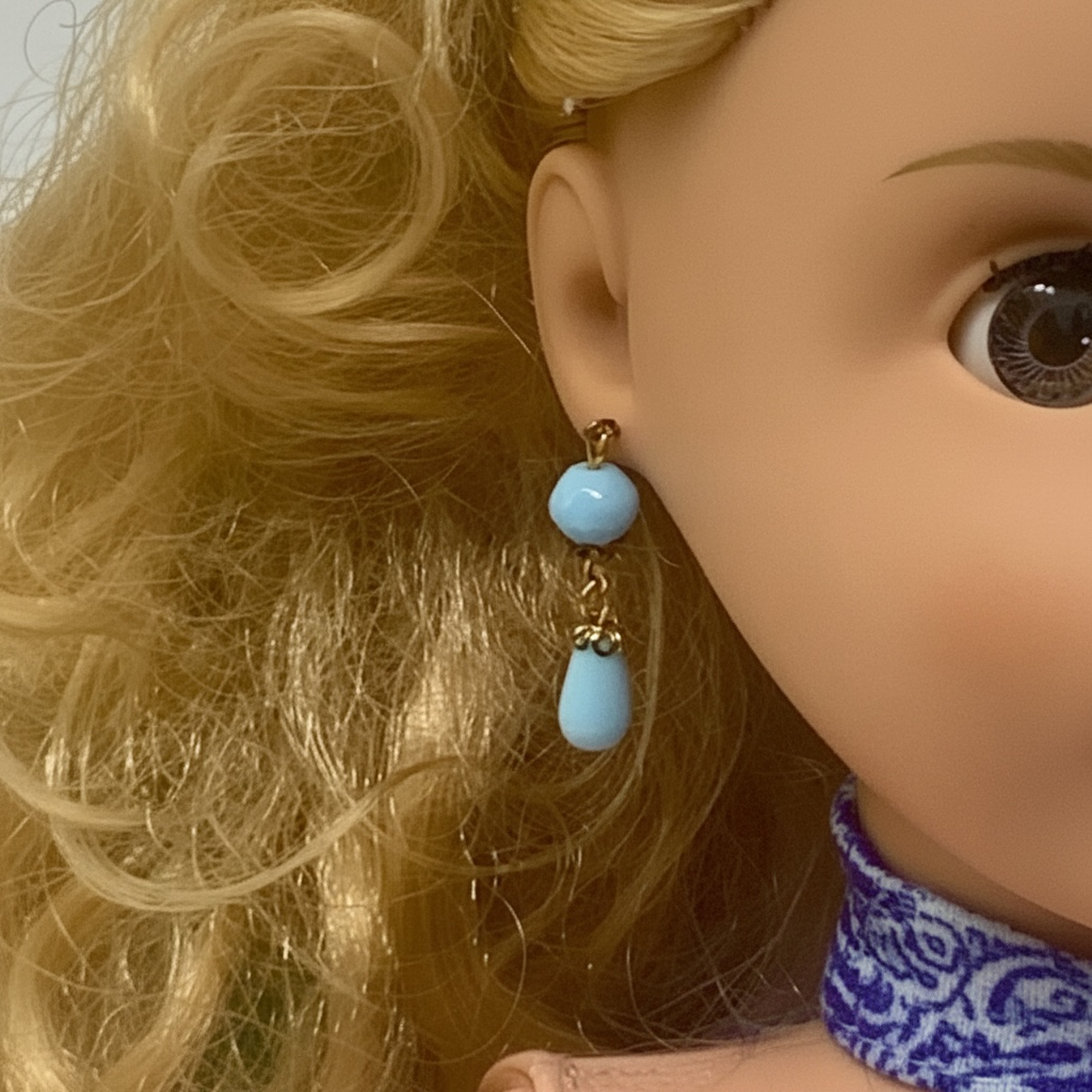 Blue Glass Gold Dangle Doll Earrings • 18 Inch Fashion Doll Jewelry