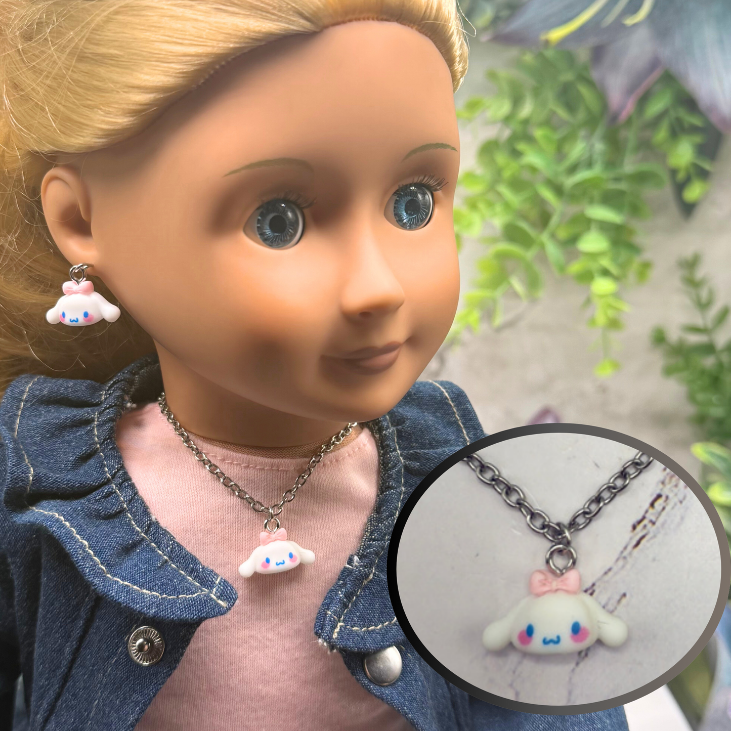 Cinnamoroll Sanrio White Puppy Charm Doll Necklace & Earrings • 18 Inch Fashion Doll Jewelry