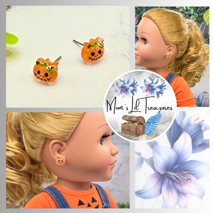 Pumpkin Halloween Post Doll Earrings | for 18 Inch Fashion Doll