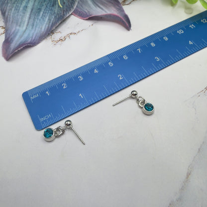 Turquoise Rhinestone Round Pendant Doll Necklace & Earrings Set • 18 Inch Fashion Doll Jewelry