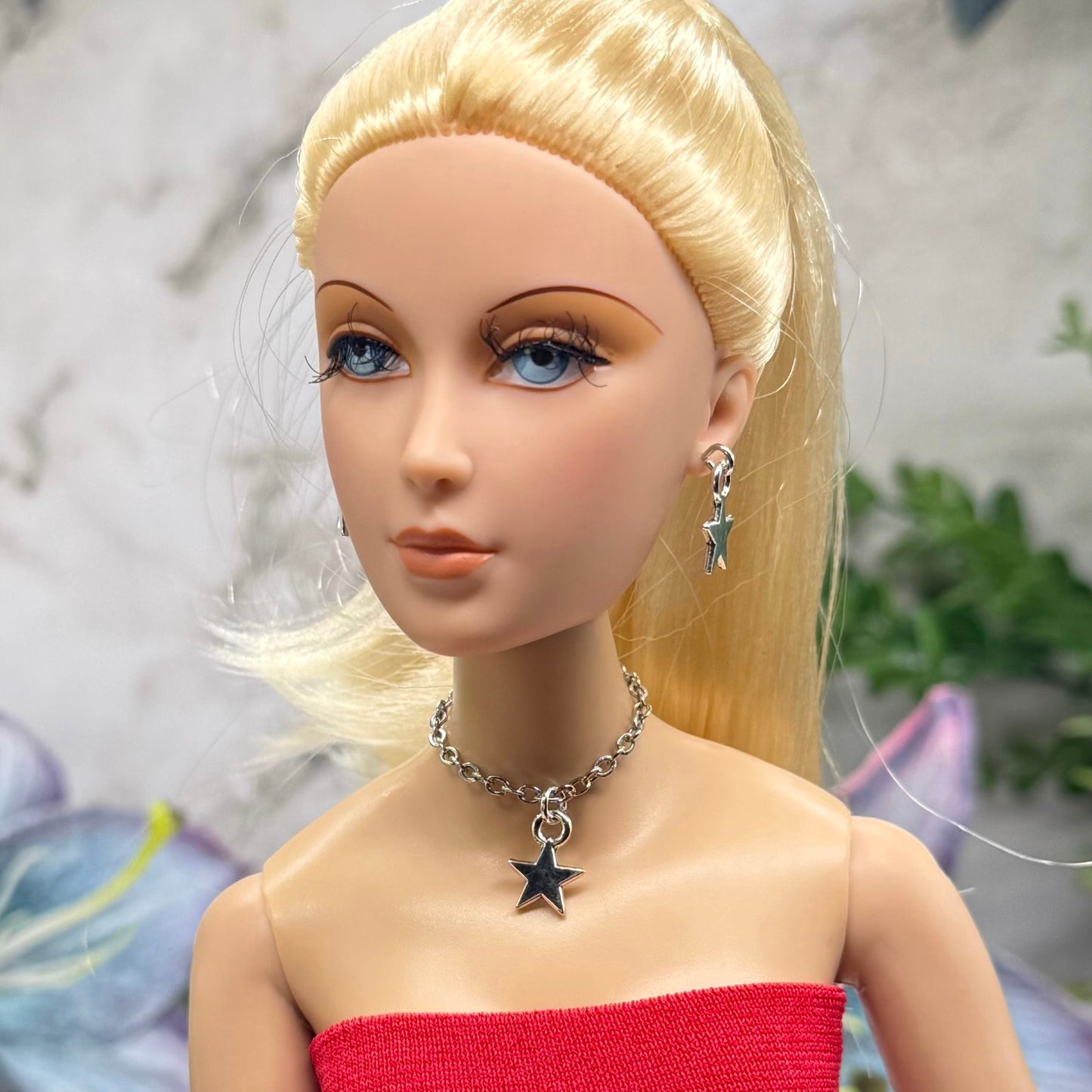 Silver Star Charm Doll Necklace & Earrings Set for 16 Inch Fashion Doll