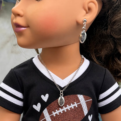 Silver Football Sports Charm Doll Necklace & Earrings | for 18 Inch Fashion Doll