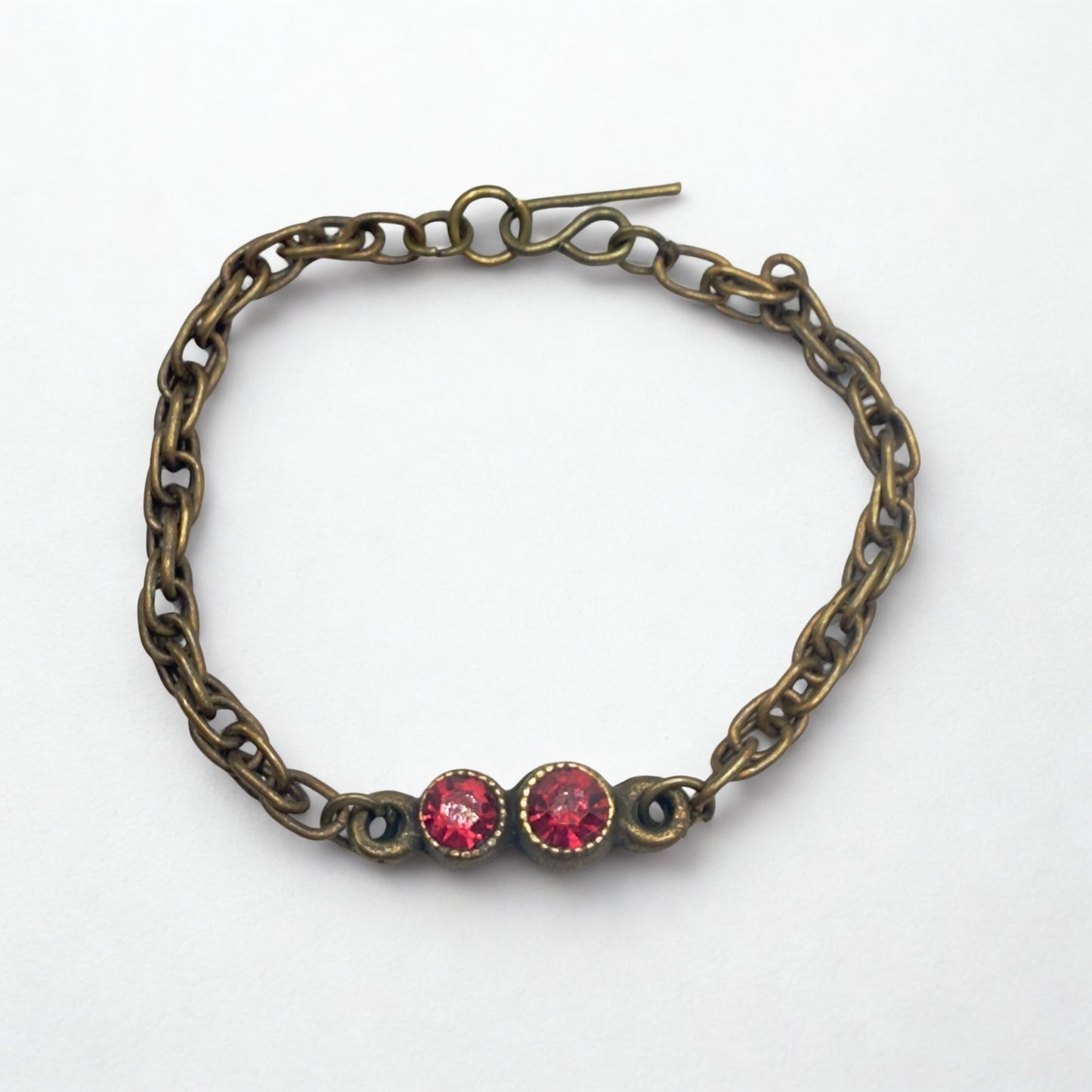 Dark Pink Red Rhinestone Bronze Copper Tone Chain Doll Necklace • 16 Inch Fashion Doll Jewelry