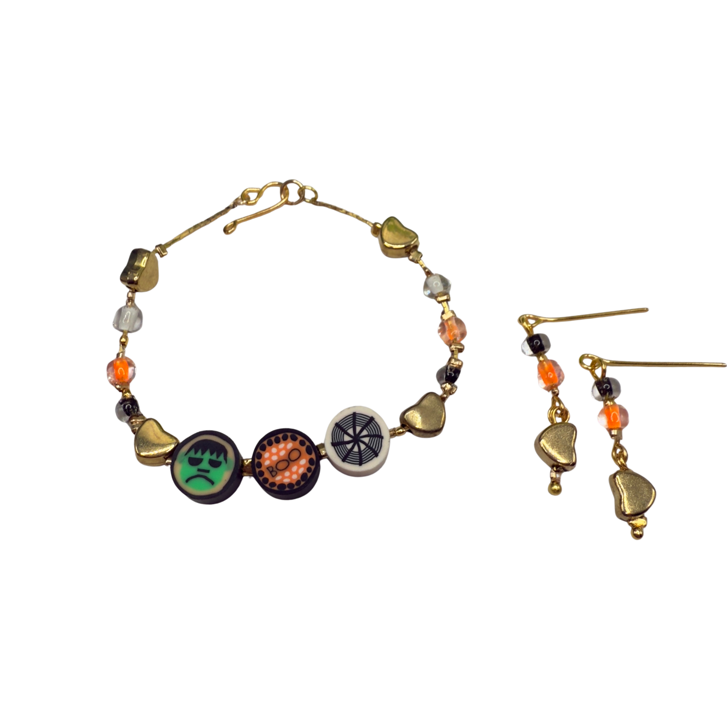 Halloween Boo Spider Web Frankenstein Acrylic Silicone Beaded Doll Necklace and Earrings Set • 18 Inch Fashion Doll Jewelry