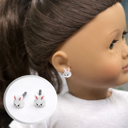 White Bunny Face Easter Post Doll Earrings • 2mm Post for 18 Inch Fashion Dolls