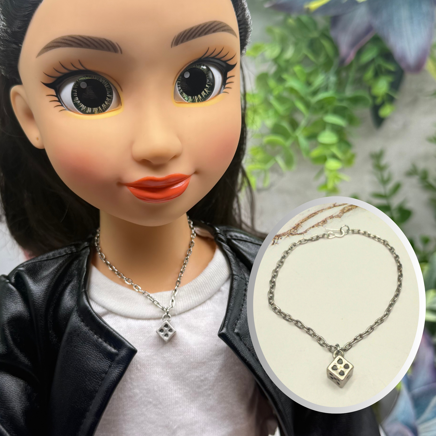 Silver Dice Charm Doll Necklace • 18 Inch Fashion Doll Jewelry