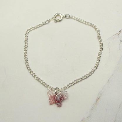 Pink White Glittery Acrylic Floral Butterfly Charm Silver Chain Doll Necklace • 18 Inch Fashion Doll Jewelry