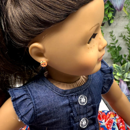 Pumpkin Halloween Post Doll Earrings • 2mm Post • fits 18” American Girl Doll