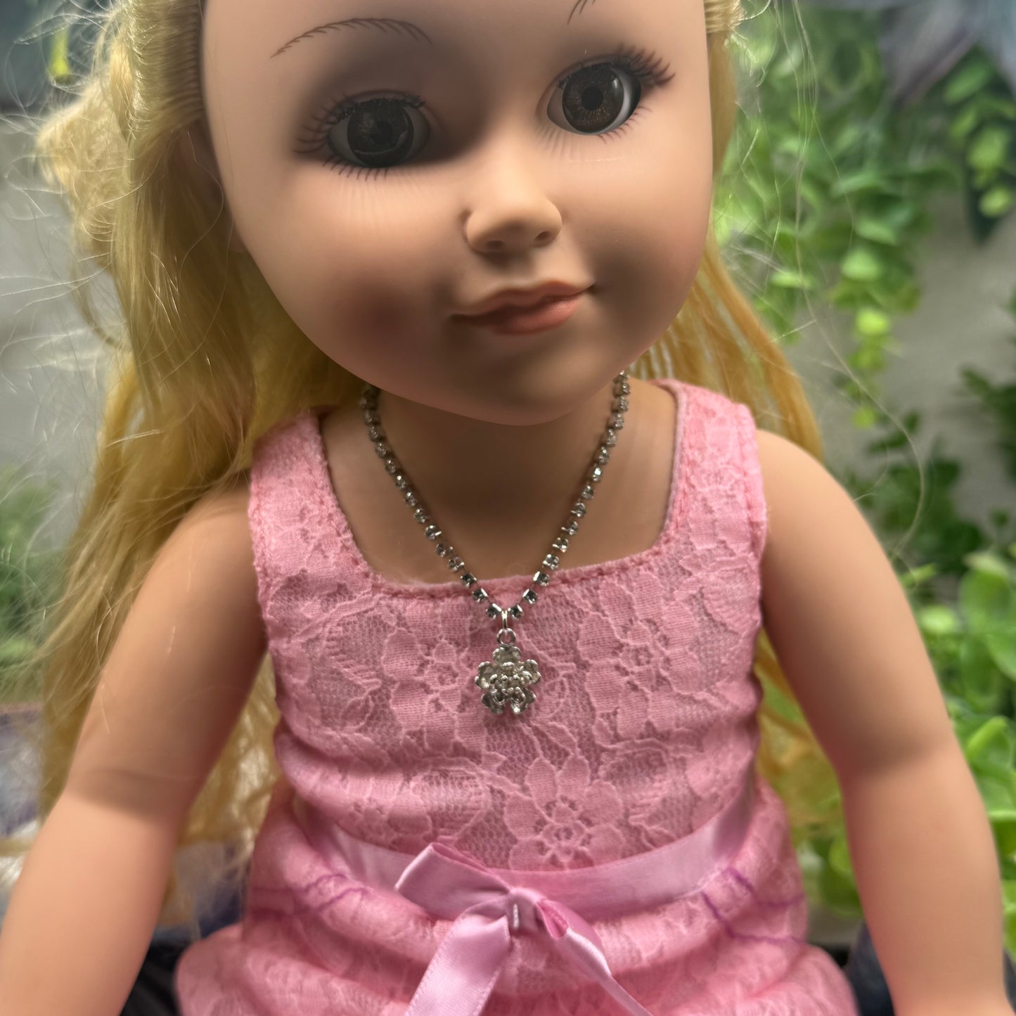 Clear Rhinestone Flower Pendant Doll Necklace • 18” Fashion Doll Jewelry