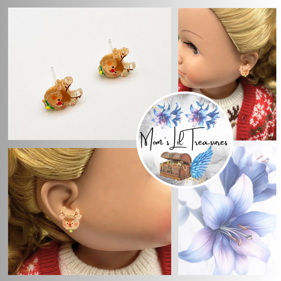 Reindeer Rudolph Christmas Silicone Post Doll Earrings • 18 Inch Fashion Doll Jewelry