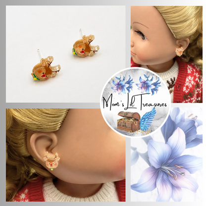 Reindeer Rudolph Christmas Silicone Post Doll Earrings • 18 Inch Fashion Doll Jewelry