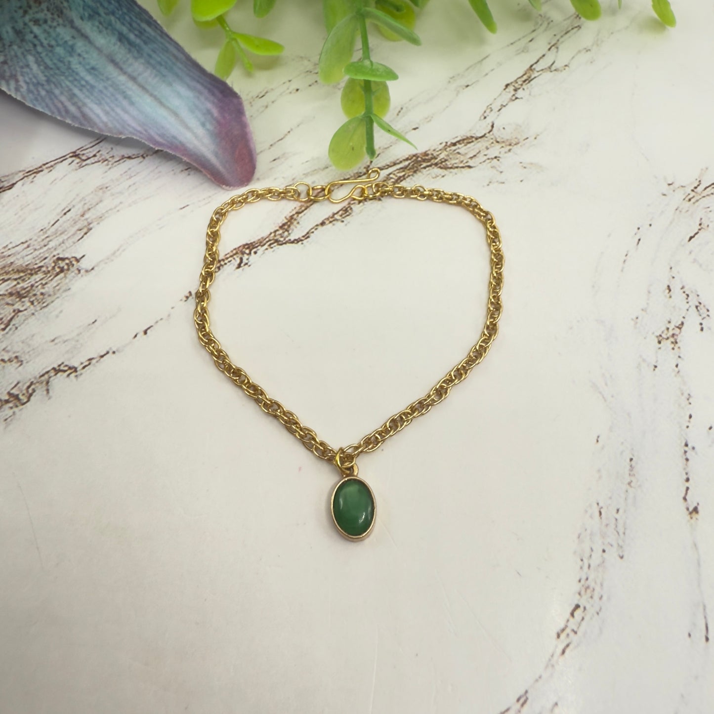 Green Oval Pendant Gold Chain Doll Necklace • 18 Inch Fashion Doll Jewelry