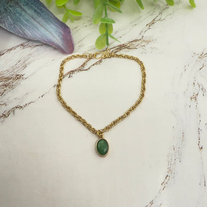 Green Oval Pendant Gold Chain Doll Necklace • 18 Inch Fashion Doll Jewelry