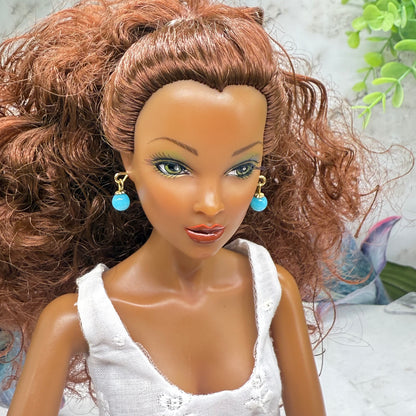 Turquoise Blue Glass Drop Dangle Doll Earrings • 16 Inch Fashion Doll Jewelry