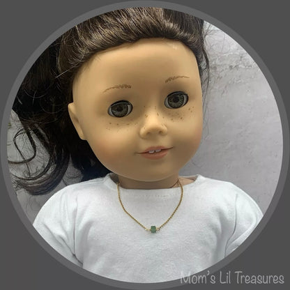 Gold Serpentine Chain Green Square Glass Accent  Doll Necklace •18” Doll Jewelry