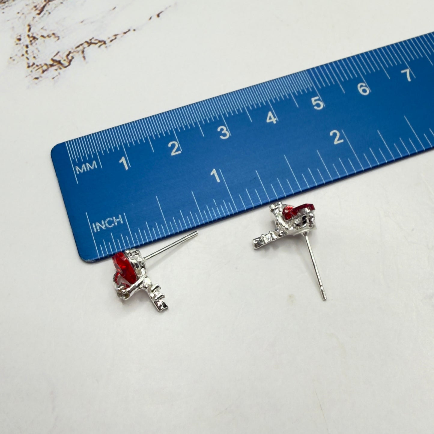 Red Rhinestone Heart Silver Key Design Post Doll Earrings • 18 Inch Fashion Doll Jewelry