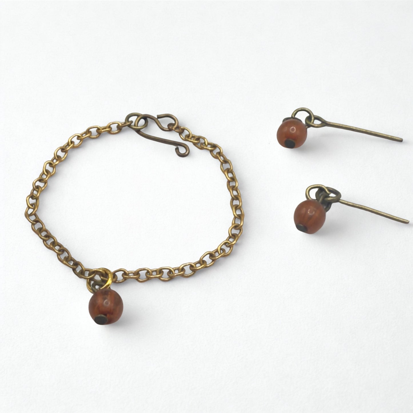 Brown Acrylic Drop Bead Gold Chain Doll Necklace & Earrings • 14 Inch Fashion Doll Jewelry